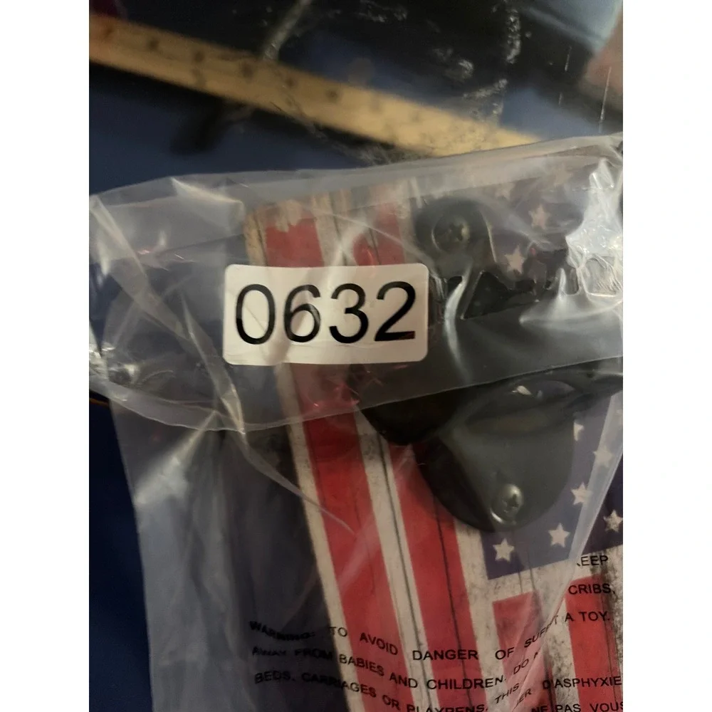 Rustic American Flag Wall Mounted Bottle Opener Wood Base Patriotic Decor 714589